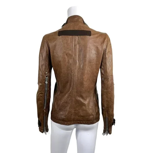 Dolce & Gabbana Brown Multi Zipper Leather Moto Jacket - Picture 4 of 5